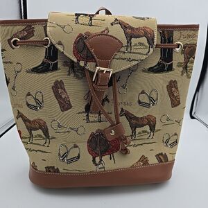New Signare Tapestry Backpack Horse Standing Beige And Brown